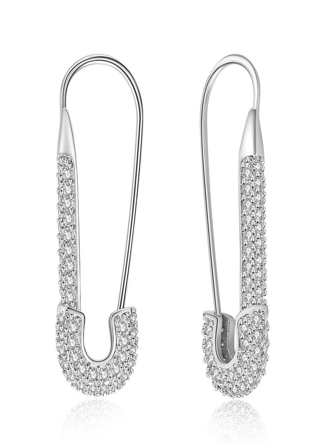 SANNYRA Safety Pin Earrings for Women, Silver Paperclip Earrings for Women Trendy, Minimalist Dangle Hoop Paper Clip Ear Hoop Studs Daily Jewelry - Image 1